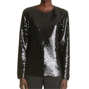NWOT Lafayette 148 New York Adela Sequin Chiffon Blouse in Size Small